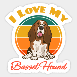 I Love My Basset Hound Dog puppy Lover Cute Sunser Retro Funny Sticker